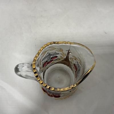 -106- Red & Gold | Northwood EAPG | Cherries Pattern | Covered Butter Dish | Creamer & Sugar