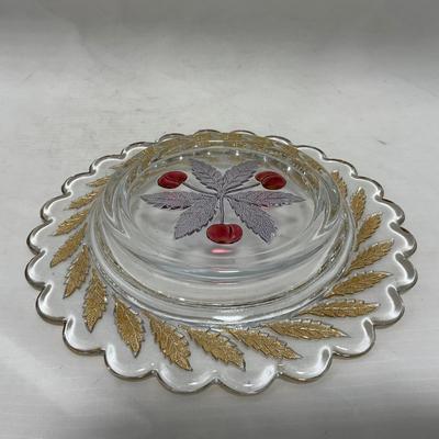 -106- Red & Gold | Northwood EAPG | Cherries Pattern | Covered Butter Dish | Creamer & Sugar