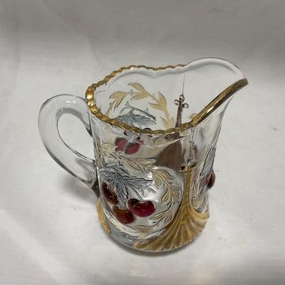 -106- Red & Gold | Northwood EAPG | Cherries Pattern | Covered Butter Dish | Creamer & Sugar