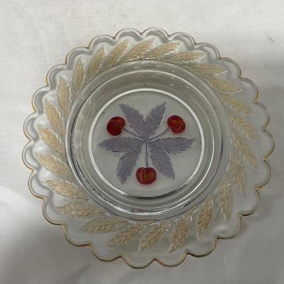 -106- Red & Gold | Northwood EAPG | Cherries Pattern | Covered Butter Dish | Creamer & Sugar