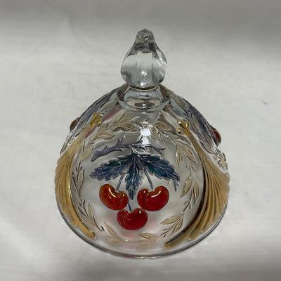 -106- Red & Gold | Northwood EAPG | Cherries Pattern | Covered Butter Dish | Creamer & Sugar