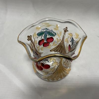 -106- Red & Gold | Northwood EAPG | Cherries Pattern | Covered Butter Dish | Creamer & Sugar