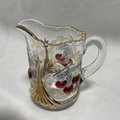 -106- Red & Gold | Northwood EAPG | Cherries Pattern | Covered Butter Dish | Creamer & Sugar