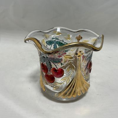 -106- Red & Gold | Northwood EAPG | Cherries Pattern | Covered Butter Dish | Creamer & Sugar