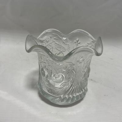 -107- Clear Glass | Northwood EAPG Style | Cherries Pattern | Covered Butter Dish | Creamer & Sugar