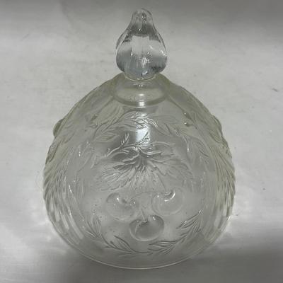 -107- Clear Glass | Northwood EAPG Style | Cherries Pattern | Covered Butter Dish | Creamer & Sugar