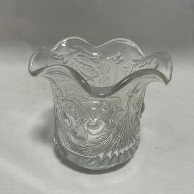 -107- Clear Glass | Northwood EAPG Style | Cherries Pattern | Covered Butter Dish | Creamer & Sugar