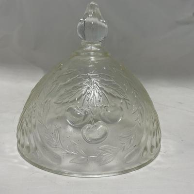 -107- Clear Glass | Northwood EAPG Style | Cherries Pattern | Covered Butter Dish | Creamer & Sugar