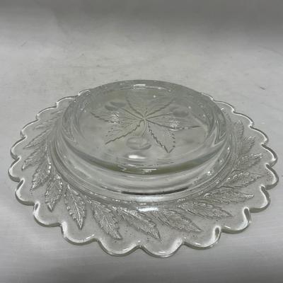 -107- Clear Glass | Northwood EAPG Style | Cherries Pattern | Covered Butter Dish | Creamer & Sugar