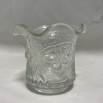 -107- Clear Glass | Northwood EAPG Style | Cherries Pattern | Covered Butter Dish | Creamer & Sugar