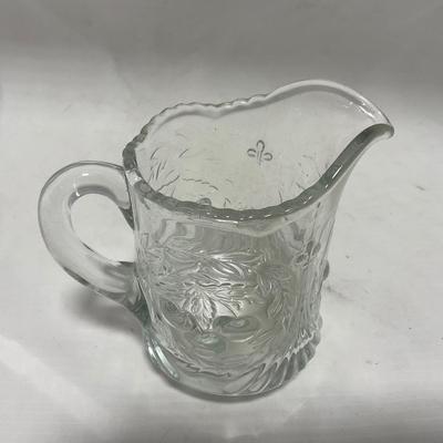-107- Clear Glass | Northwood EAPG Style | Cherries Pattern | Covered Butter Dish | Creamer & Sugar