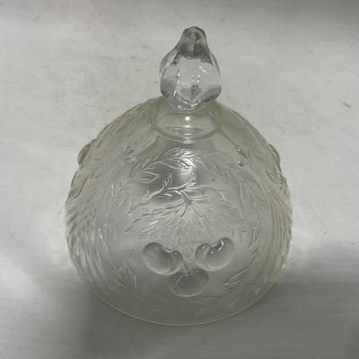 -107- Clear Glass | Northwood EAPG Style | Cherries Pattern | Covered Butter Dish | Creamer & Sugar