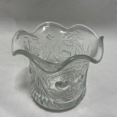 -107- Clear Glass | Northwood EAPG Style | Cherries Pattern | Covered Butter Dish | Creamer & Sugar