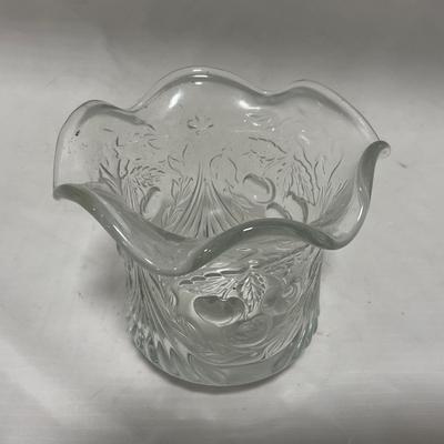 -107- Clear Glass | Northwood EAPG Style | Cherries Pattern | Covered Butter Dish | Creamer & Sugar