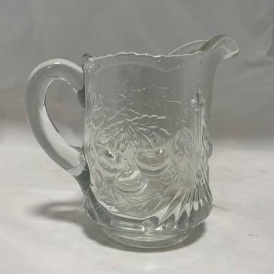 -107- Clear Glass | Northwood EAPG Style | Cherries Pattern | Covered Butter Dish | Creamer & Sugar