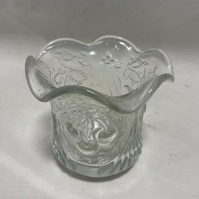 -107- Clear Glass | Northwood EAPG Style | Cherries Pattern | Covered Butter Dish | Creamer & Sugar