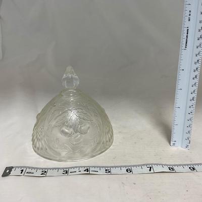 -107- Clear Glass | Northwood EAPG Style | Cherries Pattern | Covered Butter Dish | Creamer & Sugar