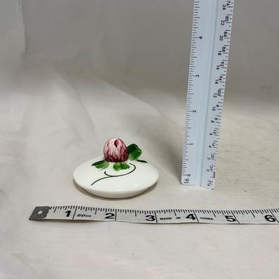 -108- White & Flowered | Glazed | Covered Sugar Dish & Spoon | Covered Butter Dish