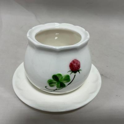-108- White & Flowered | Glazed | Covered Sugar Dish & Spoon | Covered Butter Dish