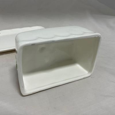-108- White & Flowered | Glazed | Covered Sugar Dish & Spoon | Covered Butter Dish