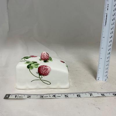 -108- White & Flowered | Glazed | Covered Sugar Dish & Spoon | Covered Butter Dish