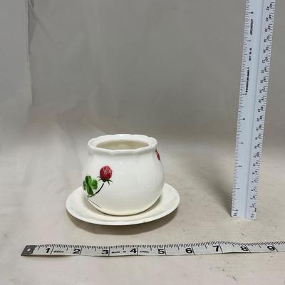 -108- White & Flowered | Glazed | Covered Sugar Dish & Spoon | Covered Butter Dish