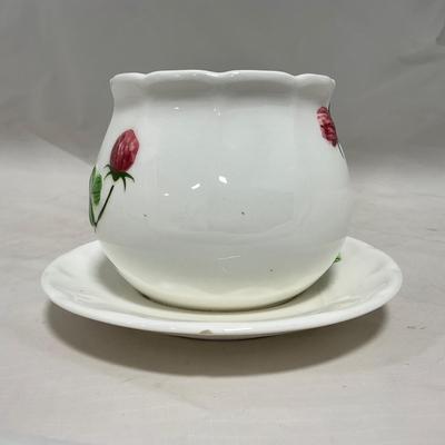 -108- White & Flowered | Glazed | Covered Sugar Dish & Spoon | Covered Butter Dish