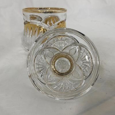 -109- Clear Glass with Gold Accents | Covered Butter Dish | Lidded Jar | Sugar & Creamer
