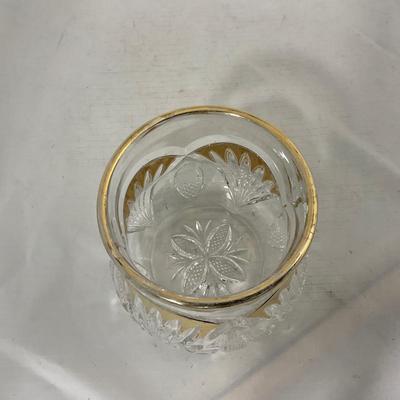 -109- Clear Glass with Gold Accents | Covered Butter Dish | Lidded Jar | Sugar & Creamer