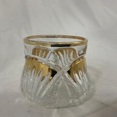 -109- Clear Glass with Gold Accents | Covered Butter Dish | Lidded Jar | Sugar & Creamer