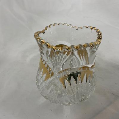 -109- Clear Glass with Gold Accents | Covered Butter Dish | Lidded Jar | Sugar & Creamer