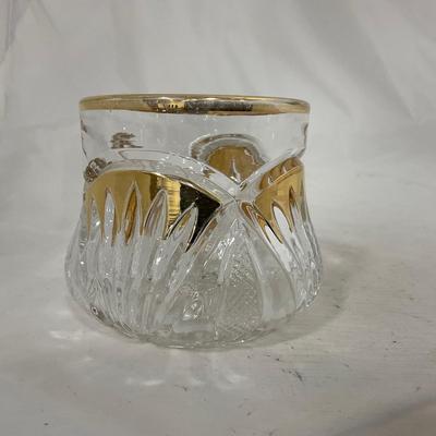 -109- Clear Glass with Gold Accents | Covered Butter Dish | Lidded Jar | Sugar & Creamer