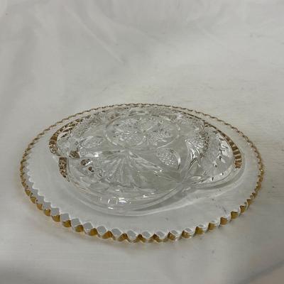 -109- Clear Glass with Gold Accents | Covered Butter Dish | Lidded Jar | Sugar & Creamer