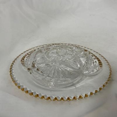-109- Clear Glass with Gold Accents | Covered Butter Dish | Lidded Jar | Sugar & Creamer