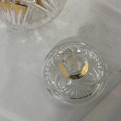 -109- Clear Glass with Gold Accents | Covered Butter Dish | Lidded Jar | Sugar & Creamer