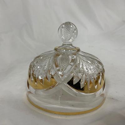 -109- Clear Glass with Gold Accents | Covered Butter Dish | Lidded Jar | Sugar & Creamer