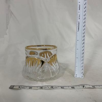 -109- Clear Glass with Gold Accents | Covered Butter Dish | Lidded Jar | Sugar & Creamer