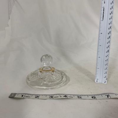 -109- Clear Glass with Gold Accents | Covered Butter Dish | Lidded Jar | Sugar & Creamer