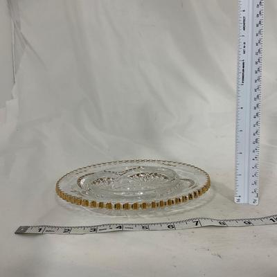 -109- Clear Glass with Gold Accents | Covered Butter Dish | Lidded Jar | Sugar & Creamer