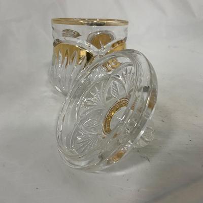 -109- Clear Glass with Gold Accents | Covered Butter Dish | Lidded Jar | Sugar & Creamer