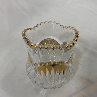 -109- Clear Glass with Gold Accents | Covered Butter Dish | Lidded Jar | Sugar & Creamer