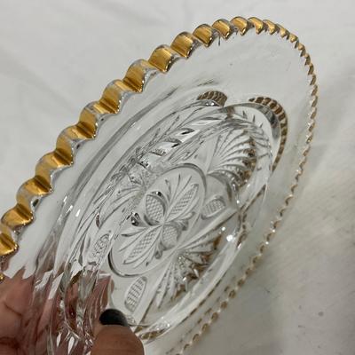 -109- Clear Glass with Gold Accents | Covered Butter Dish | Lidded Jar | Sugar & Creamer