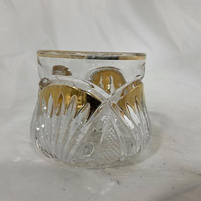 -109- Clear Glass with Gold Accents | Covered Butter Dish | Lidded Jar | Sugar & Creamer