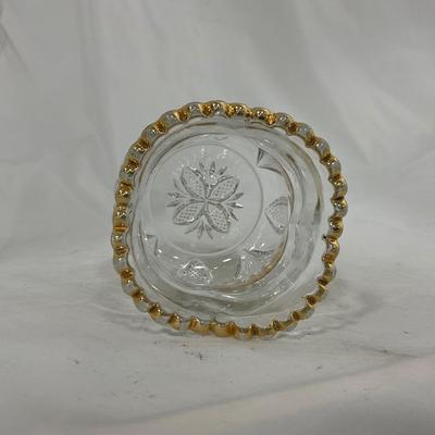 -109- Clear Glass with Gold Accents | Covered Butter Dish | Lidded Jar | Sugar & Creamer