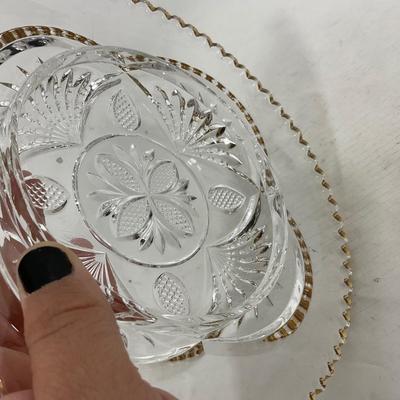 -109- Clear Glass with Gold Accents | Covered Butter Dish | Lidded Jar | Sugar & Creamer