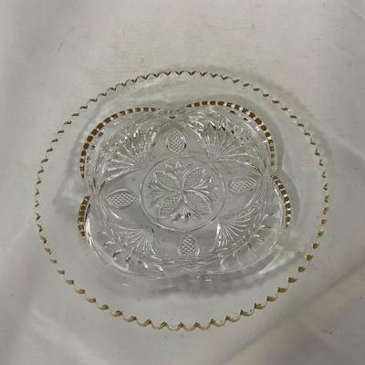 -109- Clear Glass with Gold Accents | Covered Butter Dish | Lidded Jar | Sugar & Creamer