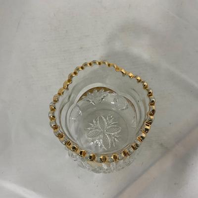 -109- Clear Glass with Gold Accents | Covered Butter Dish | Lidded Jar | Sugar & Creamer