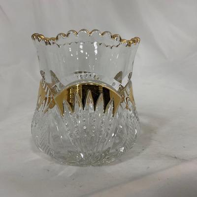 -109- Clear Glass with Gold Accents | Covered Butter Dish | Lidded Jar | Sugar & Creamer