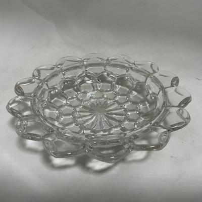 -110- Ruby Red & Clear Glass | Etched | Covered Butter Dish | Lidded Sugar & Creamer