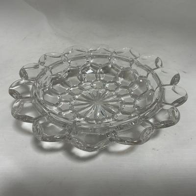 -110- Ruby Red & Clear Glass | Etched | Covered Butter Dish | Lidded Sugar & Creamer